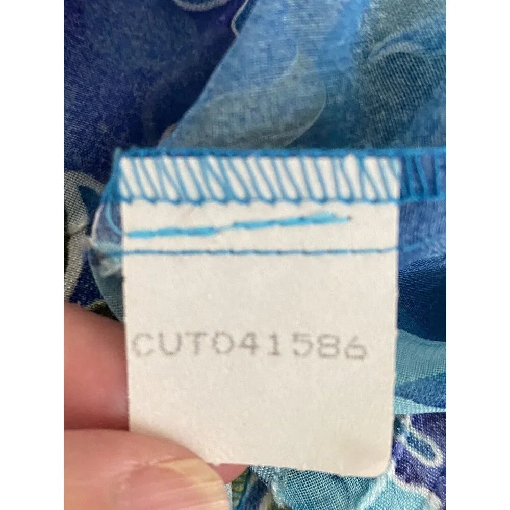 Vintage California Dynasty Blue Semi‎ Sheer Floral Long Robe Medium Pockets EUC